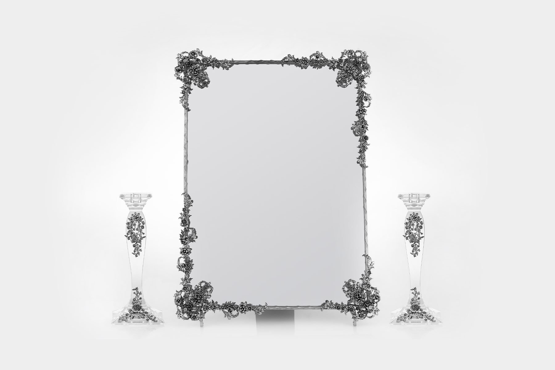 silver mirror candlestick spring blossom